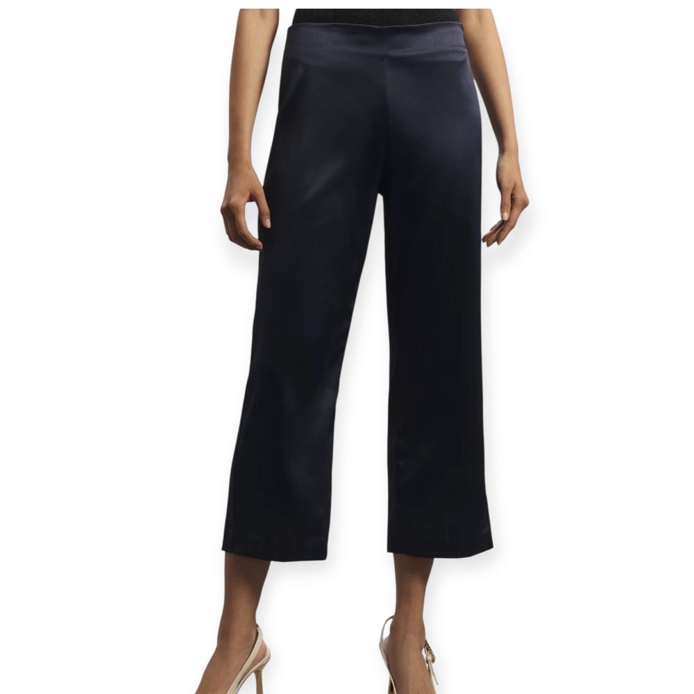 Anthropologie Womens S Tall Satin Wide Leg Pants Cropp High Waist Black 2338364